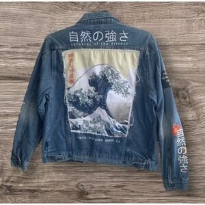 Brooklyn Cloth Survival of the Fittest Denim Jacket Japanese Wave Sz Medium Vtg
